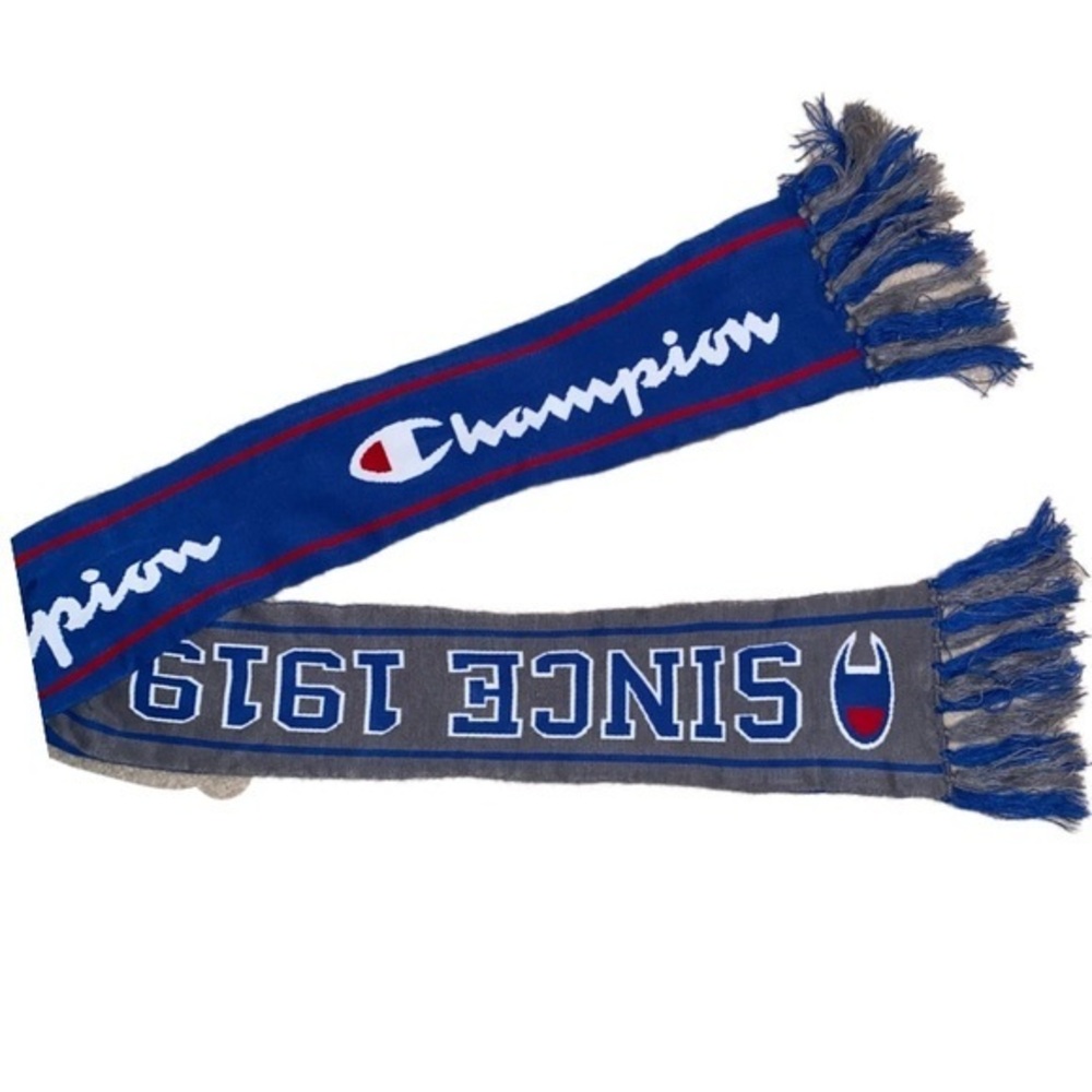 CHAMPION Reversible Knit College Scarf Blue & Grey